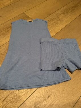 Free People Light Blue Knit Tank and Shorts Set